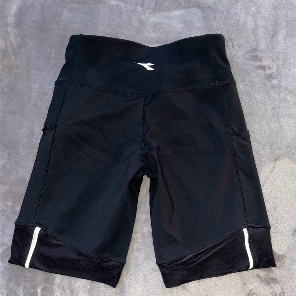Diadora Black New High-Rise Bike Shorts Reflective Trim with Pockets